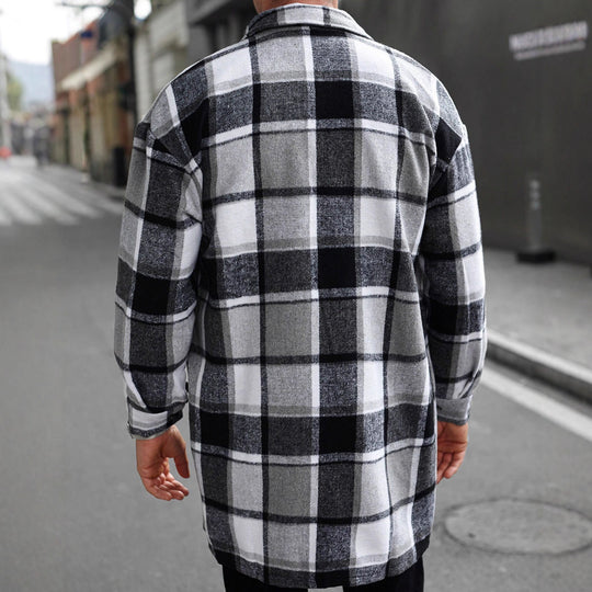 Herren nan kariertes Longline-Überhemd mit aufgesetzten Brusttaschen und Knopfleiste EB