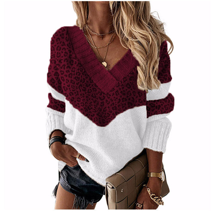 Damen nan V-Ausschnitt Strickpullover mit Chevron-Muster und Oversize-Schnitt EB