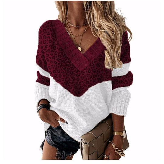 Damen nan V-Ausschnitt Strickpullover mit Chevron-Muster und Oversize-Schnitt EB