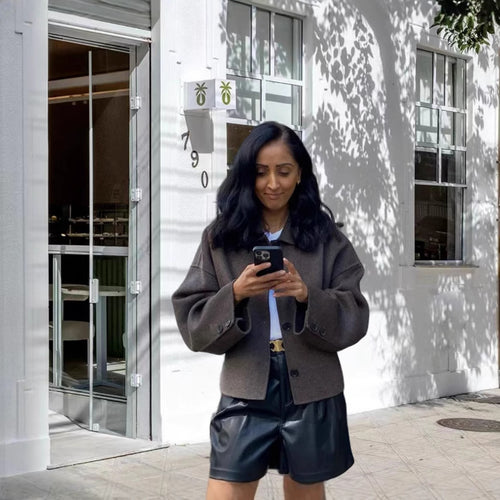 Damen lässige und stylische Wolldeckjacke EB