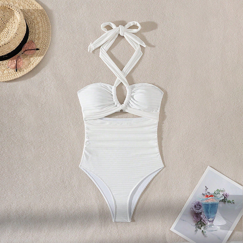Damen Einteiler Badeanzug mit modischem Wickeldesign und aufregenden Cut-Out-Details EB