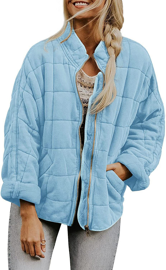 Damen gesteppte Kapuzenjacke mit Reißverschluss und Taschen EB