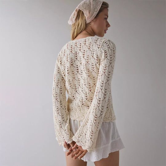Damen luftiger Häkelstrick-Cardigan EB