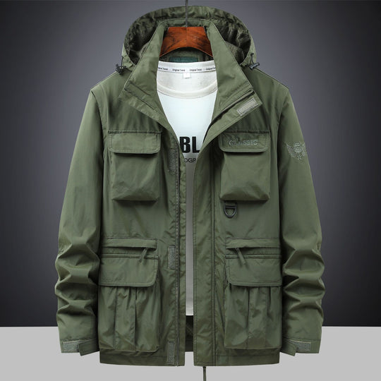 Men's  tactical hooded field parka with multi-pocket utility front and D-ring EB