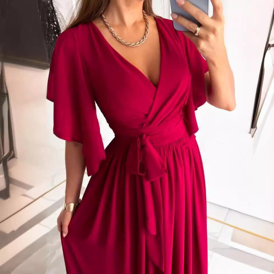 Damen Elegantes Maxikleid mit voluminösen Ärmeln und schickem Beinschlitz EB