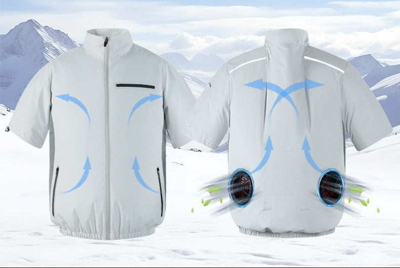Unisex nan kurzärmlige Kühljacke mit rückseitigen Lüftern, Reißverschlusstaschen und elastischem Saum R&B