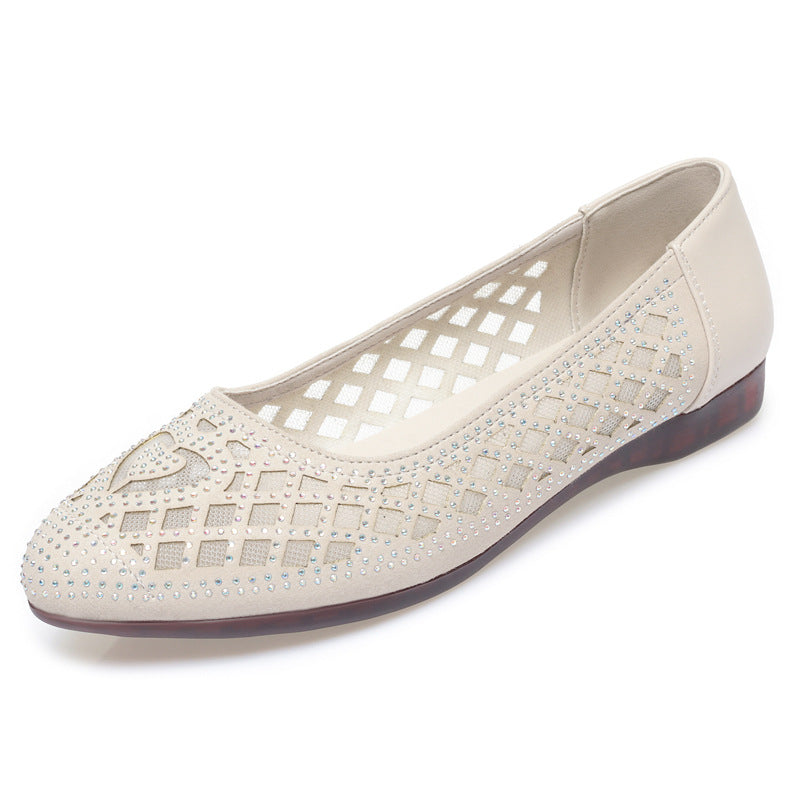 Damen Komfortable Ballerinas mit dekorativem Lochmuster und Strassverzierungen EB