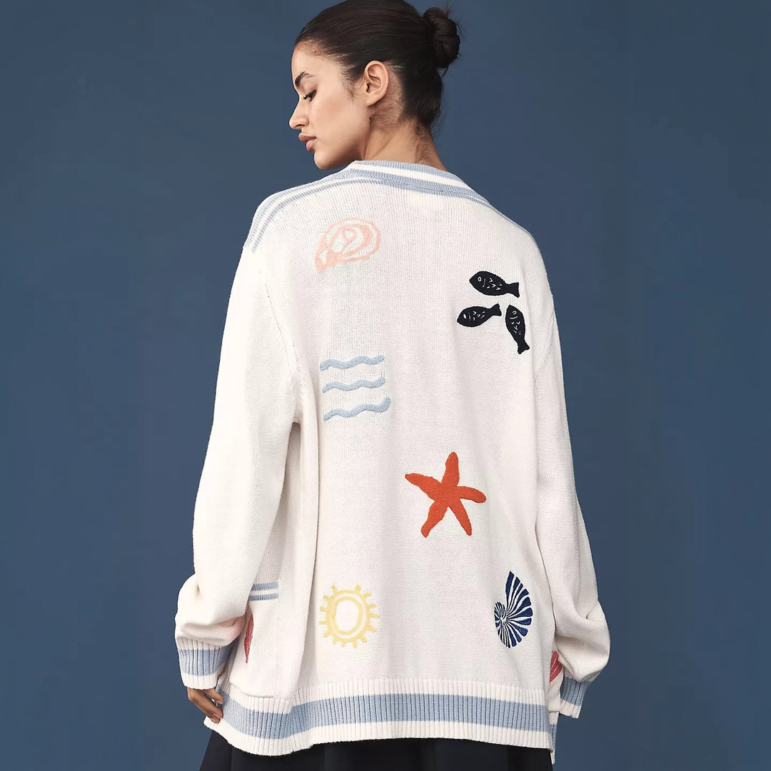 Damen Oversize Strickcardigan mit maritimen Applikationen EB
