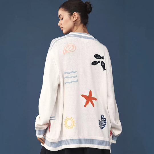 Damen Oversize Strickcardigan mit maritimen Applikationen EB