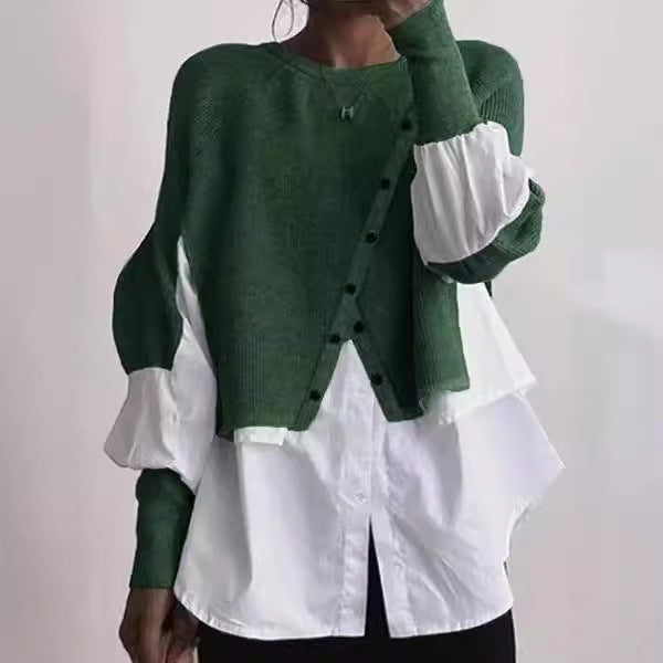 Damen modische Strickjacke mit geknöpften Details und Blusenüberwurf EB