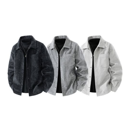 Herren strukturierte Overshirt-Jacke aus Waffelstrickoptik mit Druckknopfverschluss und Brusttasche EB