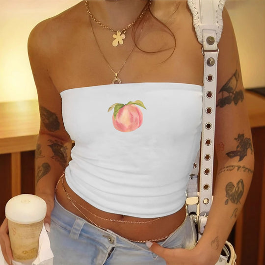 Damen Bandeau-Oberteil mit fruchtigem Motiv und figurbetontem Schnitt EB