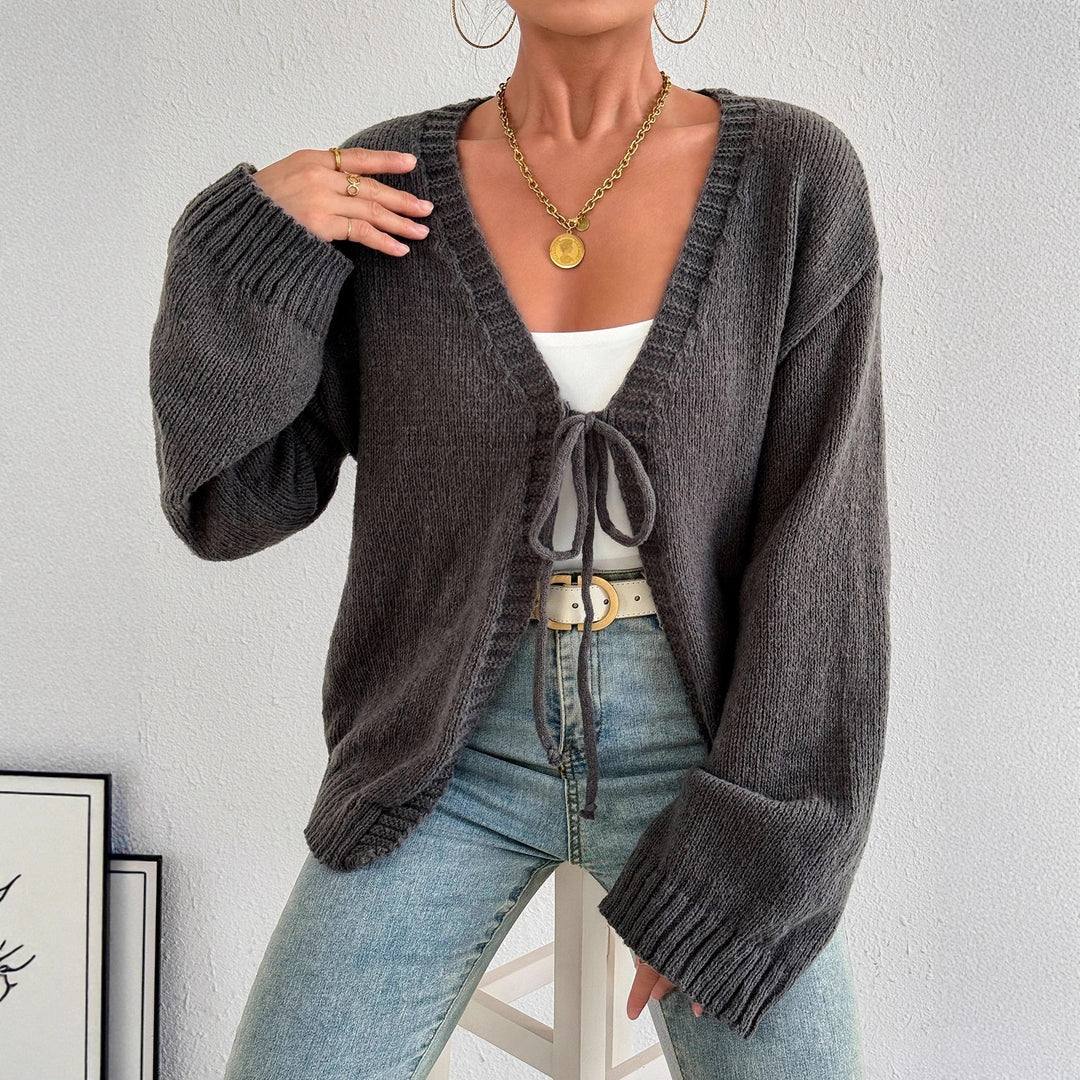 Damen gemütlicher Strickcardigan mit modernem Bindeband EB