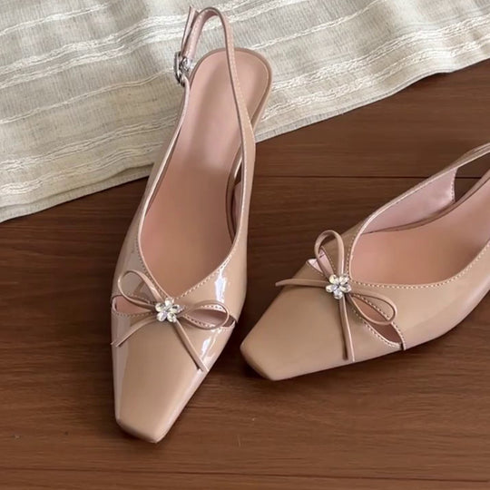 Damen Slingback-Pumps mit eleganter Schleifenverzierung und komfortablem Blockabsatz EB