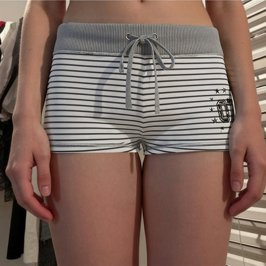 Damen Freizeit Shorts mit raffiniertem Streifenmuster und elastischem Bund EB