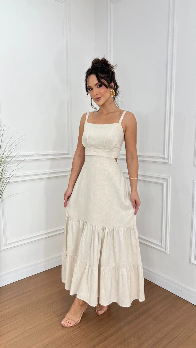Damen Maxi-Kleid mit tailliertem Oberteil und voluminösem Rock EB