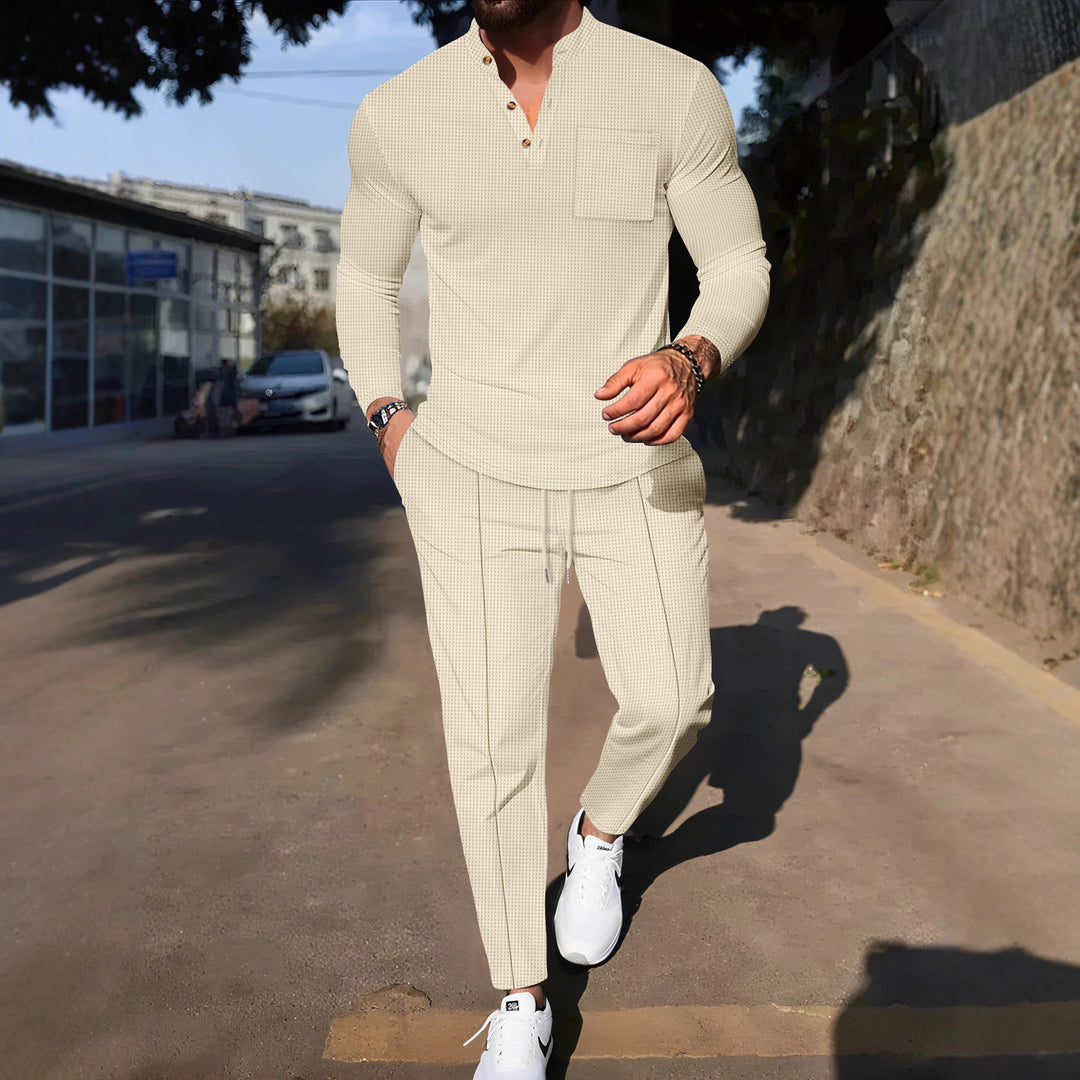 Herren lässiges Langarm-Set mit Knopfdetails und praktischen Taschen EB