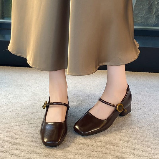 Damen stilvolle Mary Jane Schuhe mit Beschichtung und Blockabsatz EB