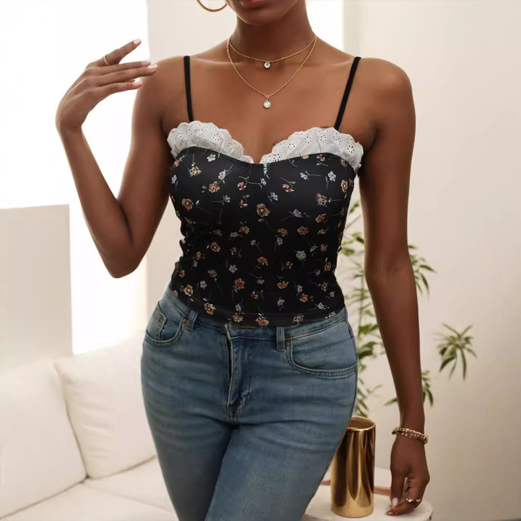 Damen Spitzen-Cami-Top mit floralem Design EB