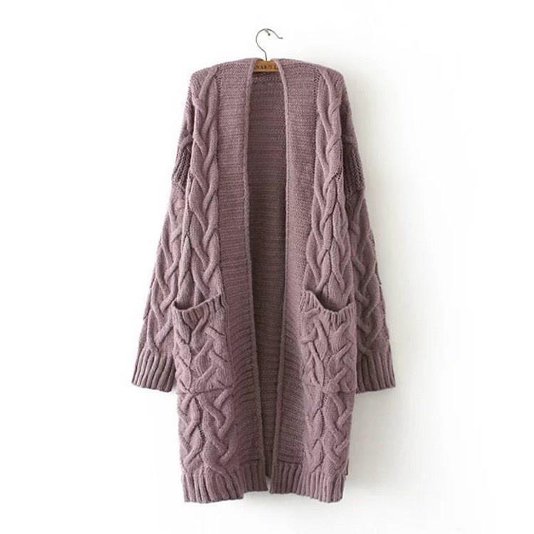 Damen Strickjacke mit grobem Zopfmuster und Taschen EB