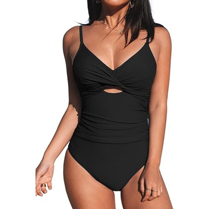 Damen Einteiler Badeanzug mit modernem Wickeldetail und verstellbaren Trägern EB