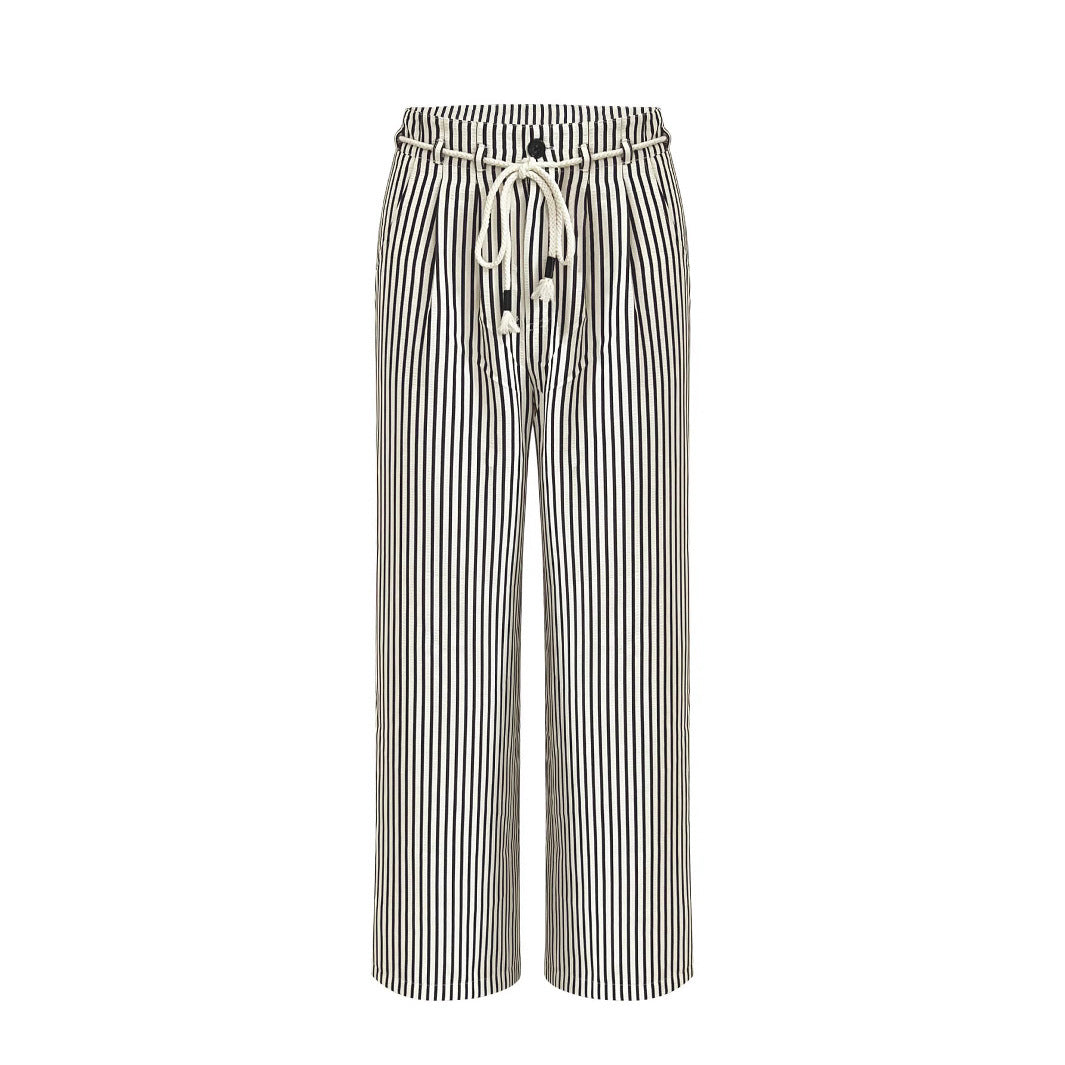 Damen Bequeme Strandhose mit lässigem Streifenmuster und geflochtenem Bund EB