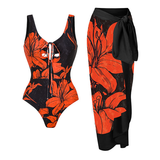 Damen Badeanzug mit asymmetrischem Schnitt und floralen Akzenten EB