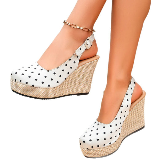 Damen Wedge-Pantoletten mit verspieltem Punktedesign EB