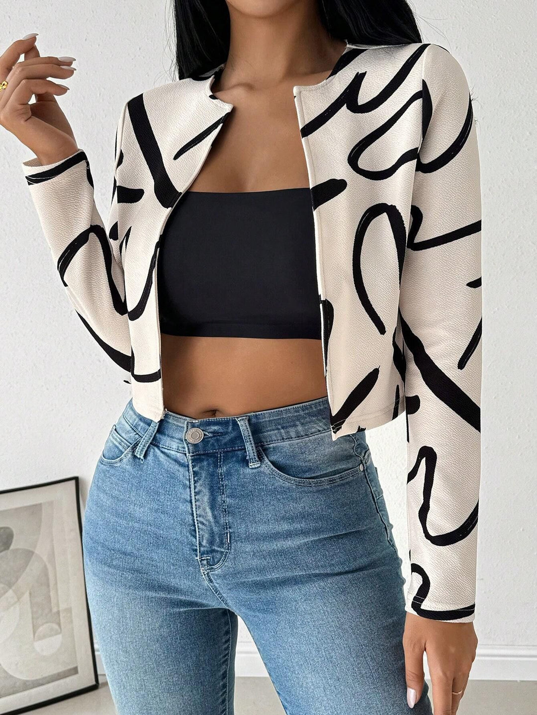 Damen elegante Kurzjacke mit einzigartigem grafischem Muster EB