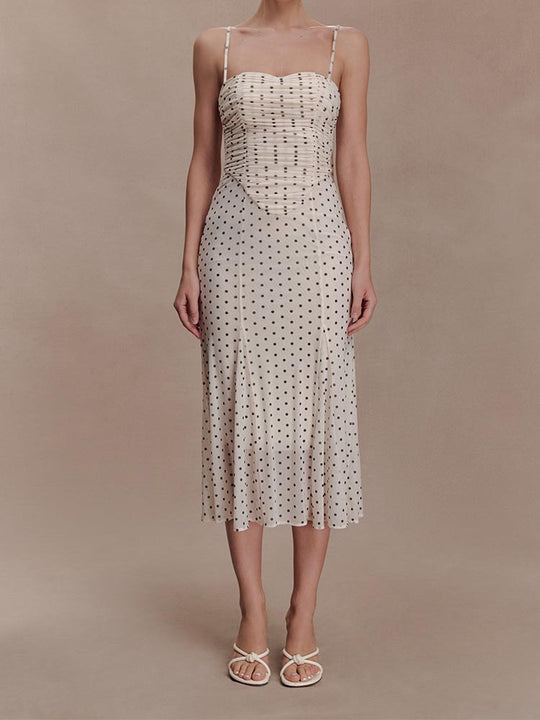 Damen Midi-Party-Kleid mit Rüschendetails und transparenter Stoffstruktur EB