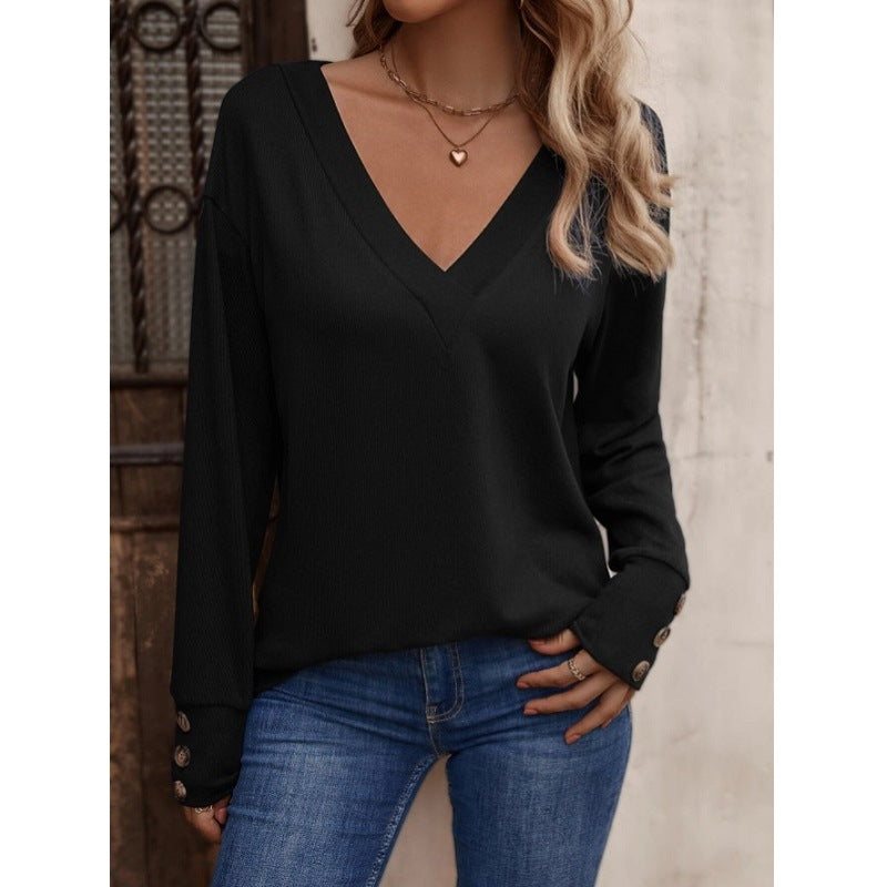 Damen Langarmshirt mit V-Ausschnitt und lockerer Passform EB