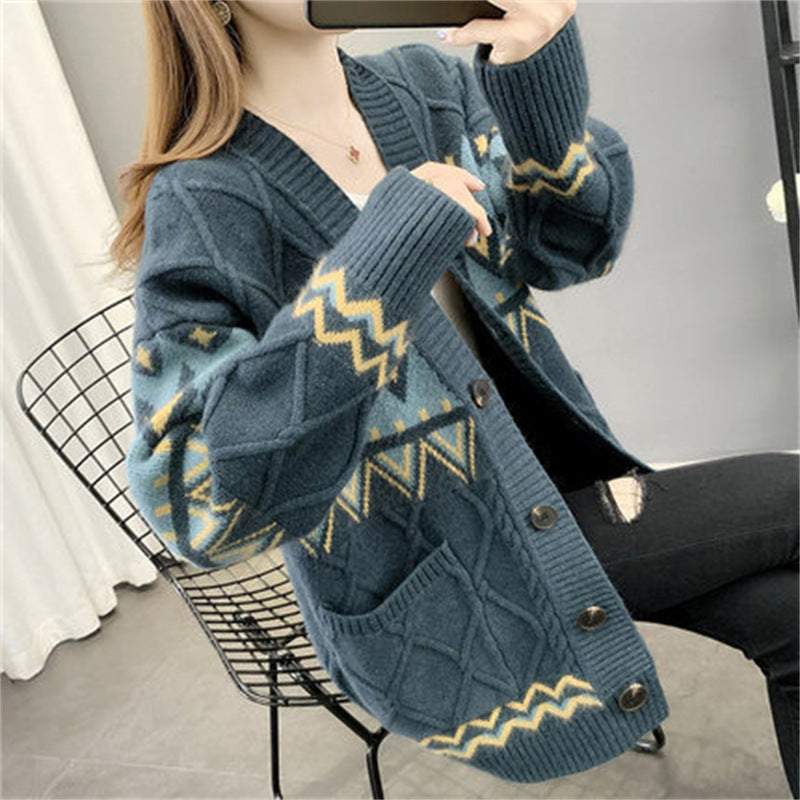 Damen Grobstrick-Cardigan mit modernem Muster und praktischen Taschen EB