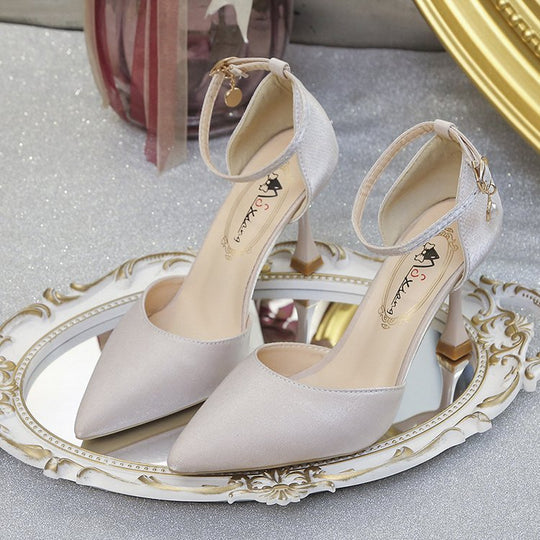 Damen elegante Spitzen Hochhackige Schuhe mit zierlichen Riemen EB