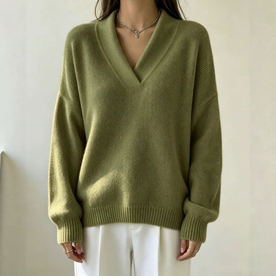 Damen Kaschmir-Touch V-Ausschnitt Relax-Pullover mit Raglanärmeln EB