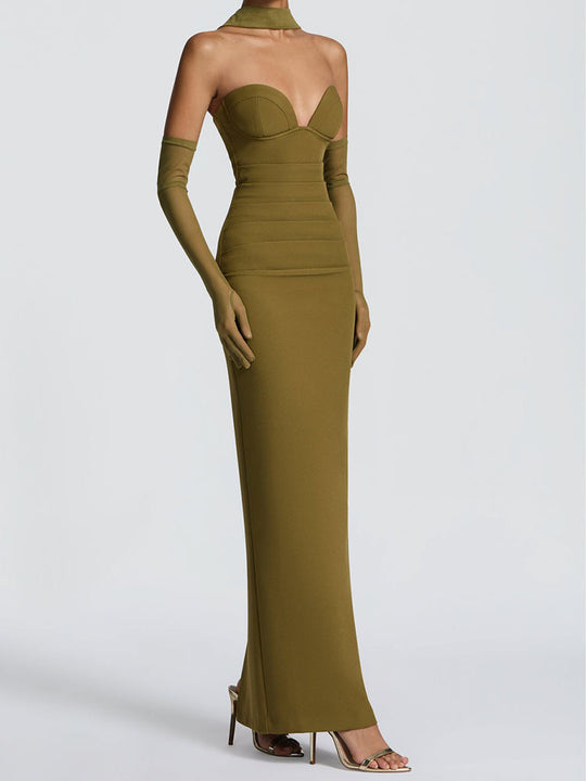 Damen Elegantes Schulterfreies Maxikleid mit figurformenden Einsätzen EB