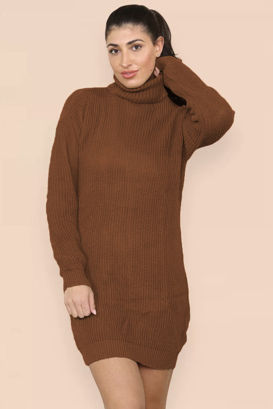 Damen Strickkleid mit hohem Kragen und strukturiertem Maschenbild EB