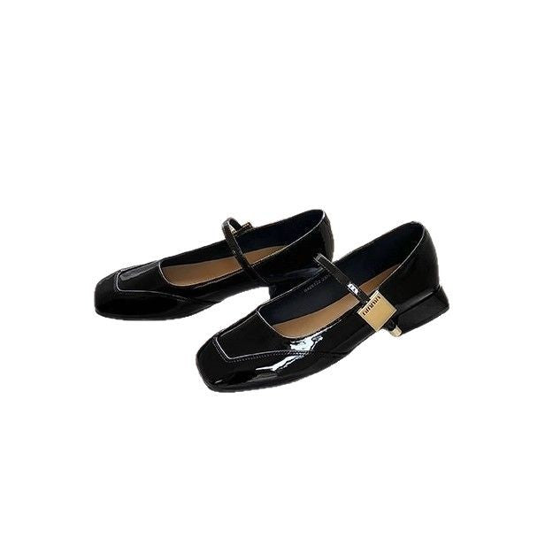 Damen Ballerinas mit glänzender Oberfläche und dekorativem Riemen EB