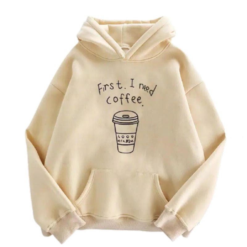 Unisex nan lässiger Kapuzenpullover mit Coffee-To-Go Grafik, Kängurutasche und verstellbarer Kapuze EB
