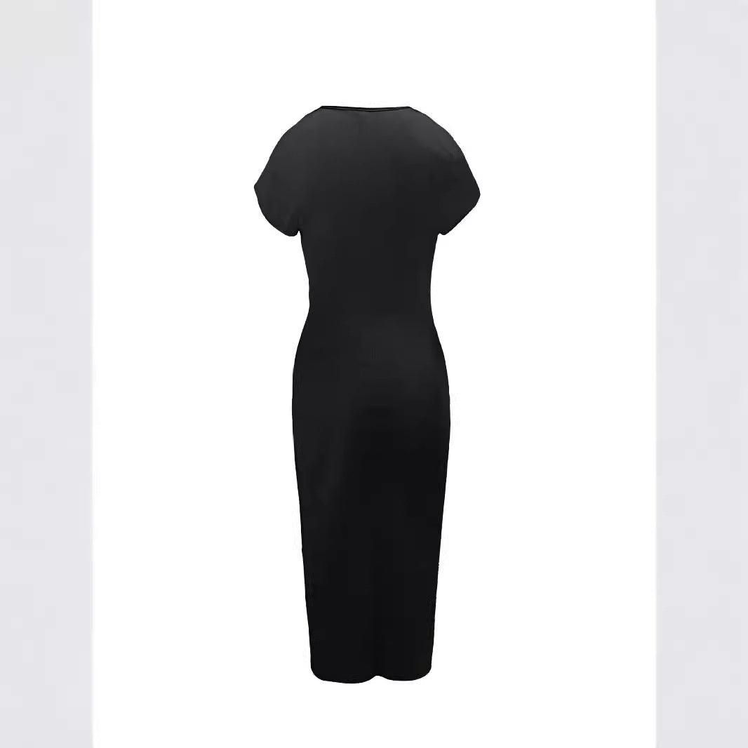 Damen Elegantes Midikleid mit seitlichem Schlitz und raffinierten Falten EB