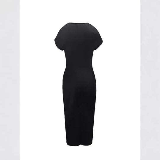 Damen Elegantes Midikleid mit seitlichem Schlitz und raffinierten Falten EB
