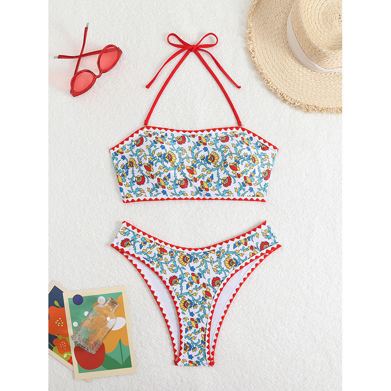 Damen Bikiniset mit Blumenmuster und cleverem Rüschendesign EB