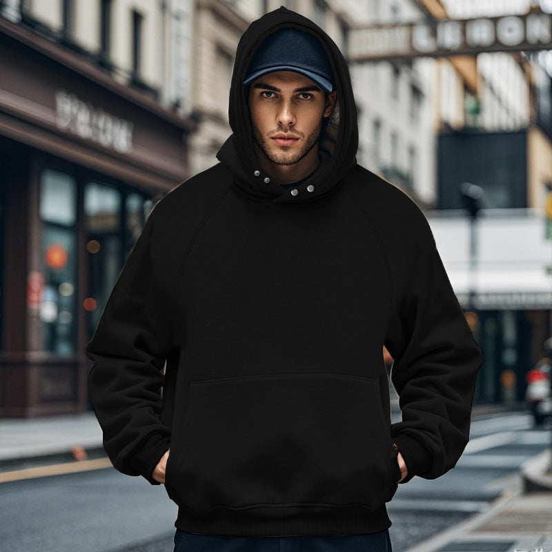 Herren nan oversized Kapuzenpullover mit Kängurutasche, Raglanärmeln und gerippten Bündchen EB