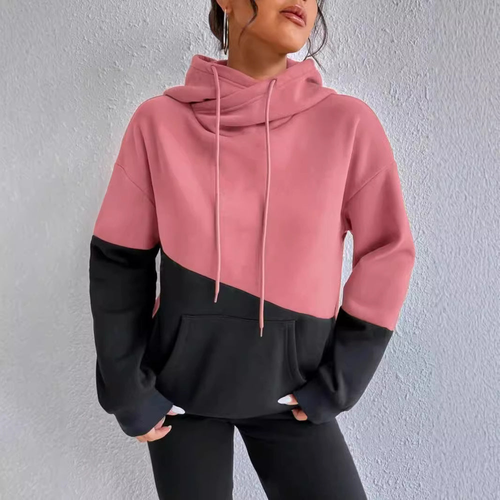 Damen lässiger Kapuzenpullover mit Farbblock-Design EB