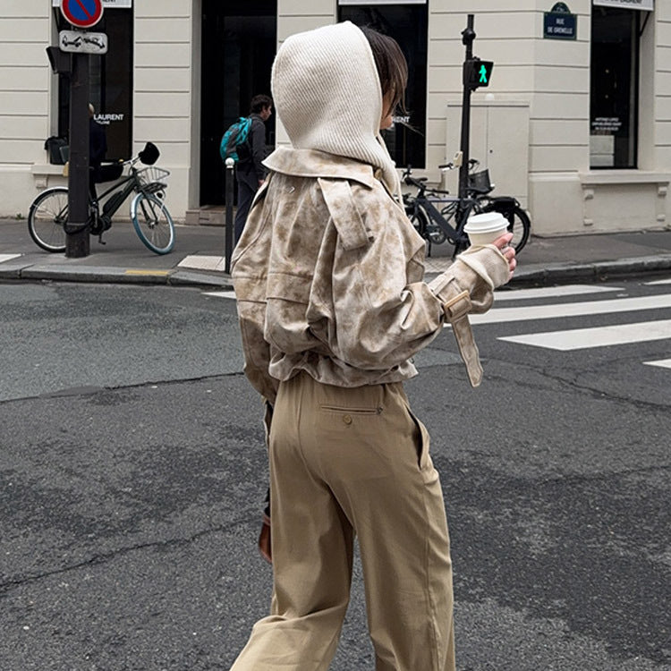 Damen modische Trenchcoat-Jacke mit Gürtel und Kapuze EB