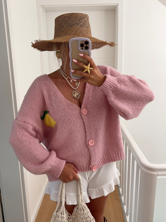 Damen Grobstrick Cardigan mit fröhlichem Motiv EB