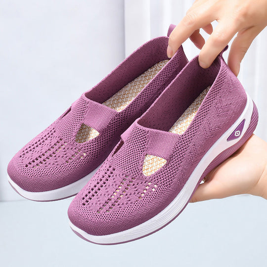 Damen nan leichte atmungsaktive Slip-On Sneaker mit elastischem Strickoberteil und orthopädischer Komfortsohle EB