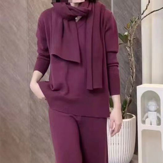 Damen Strickensemble mit locker sitzendem Pullover und weit geschnittener Hose EB