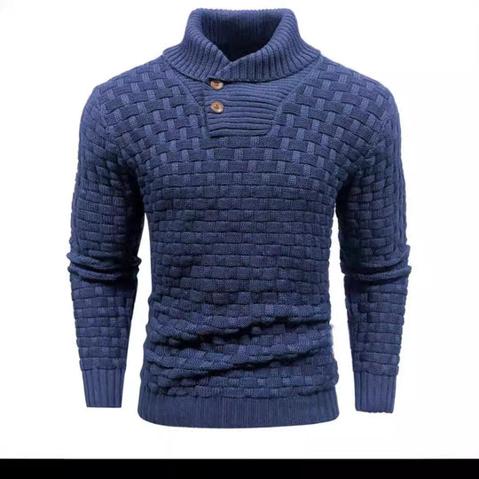 Herren nan strukturierter Strickpullover mit hochschließendem Stehkragen und Zierknopfleiste EB