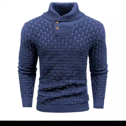 Herren nan strukturierter Strickpullover mit hochschließendem Stehkragen und Zierknopfleiste EB