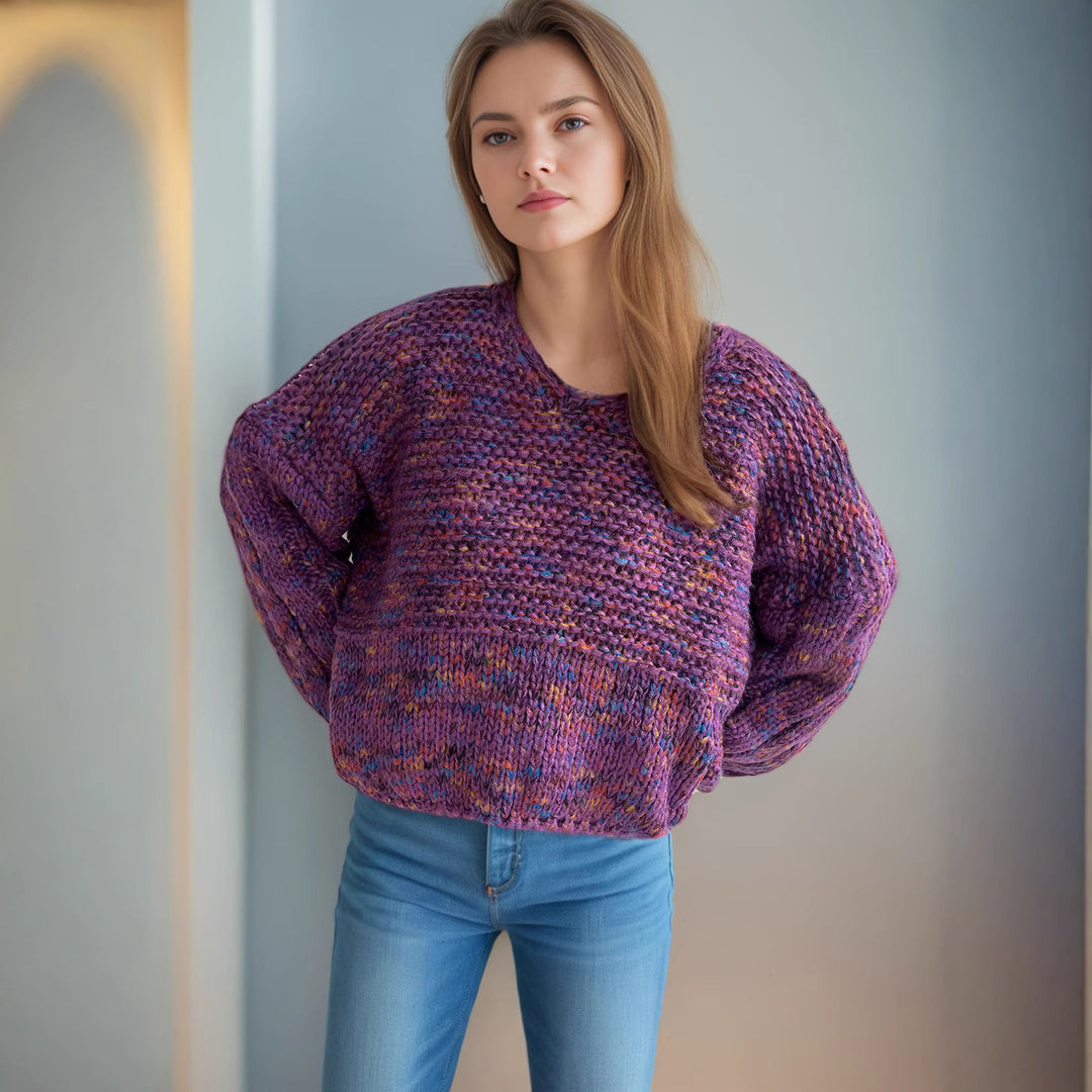 Damen grob gestrickter Pullover mit voluminösen Ärmeln EB